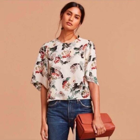 Aritzia Wilfred ivory floral Cambrai Blouse size S Floral Women's Top Boho White - Picture 2 of 12